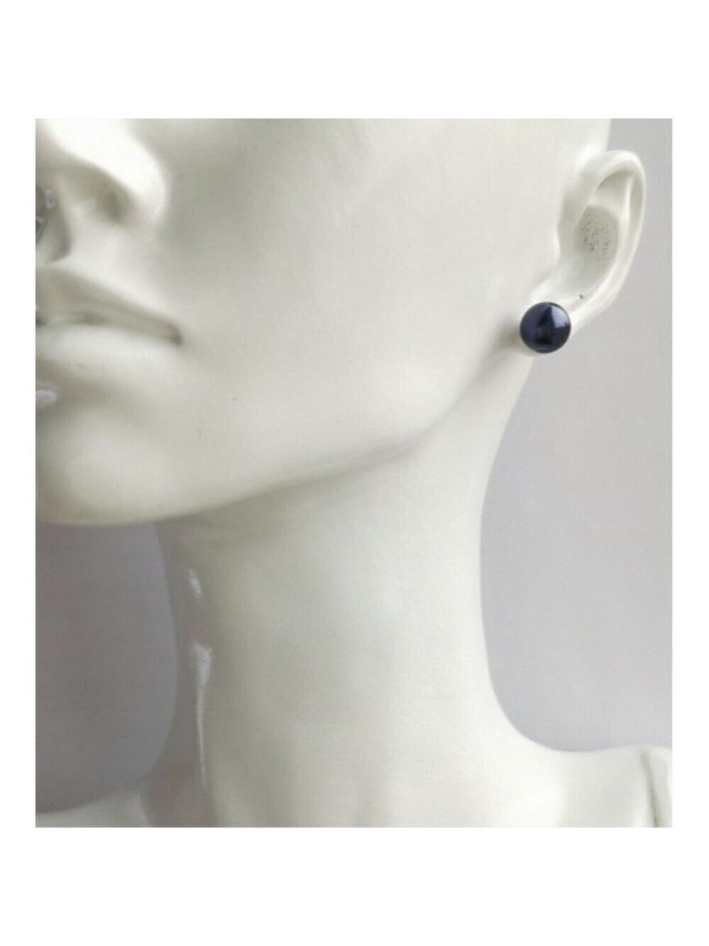 Nwt Navy Blue Shell Pearl ball stud earrings Sterling Silver 9mm - Picture 5 of 6